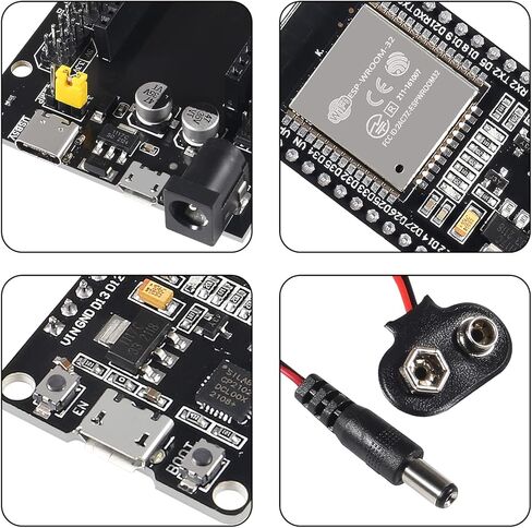ESP32-WROOM-32 ESP32 ESP-32S لوحة تطوير 30Pins CP2102 2.4 جيجا هرتز WiFi Bluetooth ثنائي النواة لـ Arduino DOIT، مع لوحة توسيع USB GPIO من النوع C + كابل طاقة بطارية 9 فولت + سلك توصيل in Kuwait