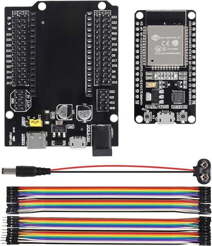 ESP32-WROOM-32 ESP32 ESP-32S لوحة تطوير 30Pins CP2102 2.4 جيجا هرتز WiFi Bluetooth ثنائي النواة لـ Arduino DOIT، مع لوحة توسيع USB GPIO من النوع C + كابل طاقة بطارية 9 فولت + سلك توصيل in Kuwait