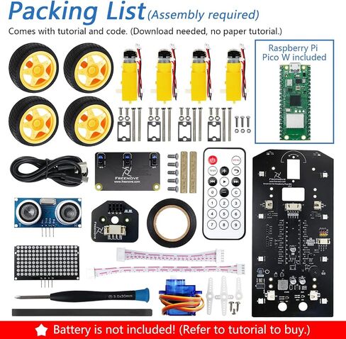 Freenove Mecanum Wheel Car Kit for Raspberry Pi Pico W (Included) (Compatible with Arduino IDE), Dot Matrix Expressions, Obstacle Avoidance, Line Tracking, Light Tracing, Colorful Light, App in Saudi Arabia