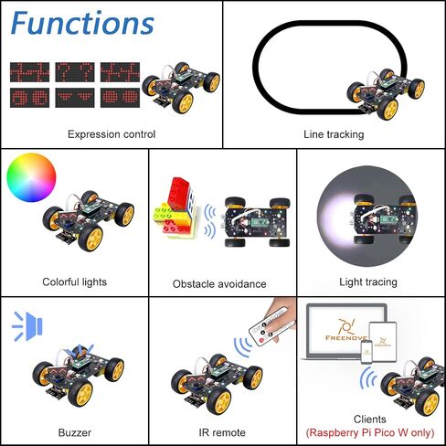 Freenove Mecanum Wheel Car Kit for Raspberry Pi Pico W (Included) (Compatible with Arduino IDE), Dot Matrix Expressions, Obstacle Avoidance, Line Tracking, Light Tracing, Colorful Light, App in Saudi Arabia