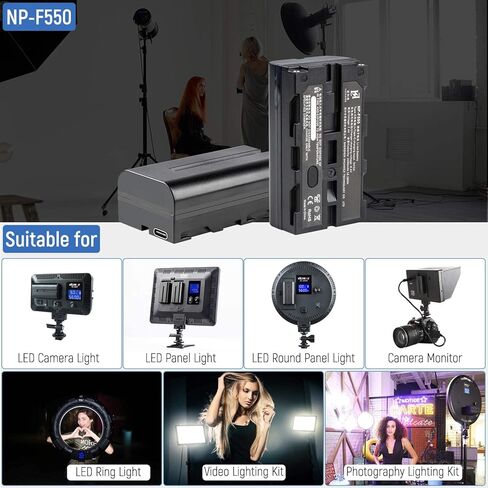 بطاريات GZZ NP-F550 بقدرة 2200 مللي أمبير في الساعة قابلة لإعادة الشحن من النوع C مكونة من قطعتين مع كابل شحن USB من النوع C لمصباح فيديو Weeylite VILTROX LED | كاميرا مراقبة فيديو ميدانية | ضوء الدائري in Kuwait