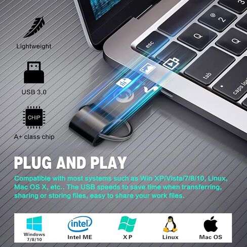 ذاكرة فلاش USB سعة 64GB، ذاكرة USB 3.0 محمولة عالية السرعة، مقاومة للماء، ذاكرة تخزين كبيرة للبيانات، تأتي مع سلسلة مفاتيح للكمبيوتر/اللاب توب in Kuwait