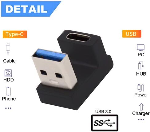 Cablecc 90 درجة منخفضة الجانب الأيمن والأيسر بزاوية USB 3.1 Type-C ذكر إلى أنثى تمديد محول لأجهزة الكمبيوتر المحمول والكمبيوتر اللوحي والهاتف in Saudi Arabia