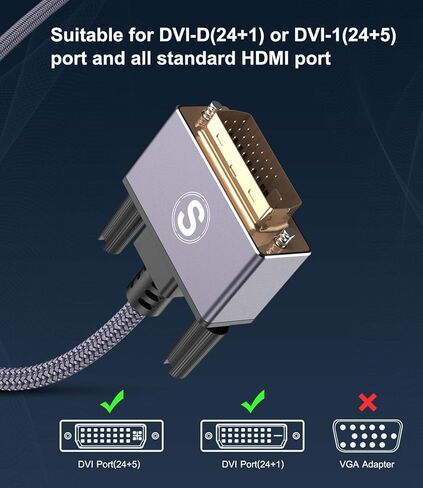 كابل HDMI إلى DVI، محول LANDEOSEN DVI إلى HDMI بطول 6 أقدام عالي السرعة ثنائي الاتجاه من النايلون المضفر HDMI ذكر إلى DVI-D 24+1 ذكر يدعم 1080P Full HD متوافق مع Roku، PS3/4، Blu-ray، الكمبيوتر المحمول الرمادي in Kuwait