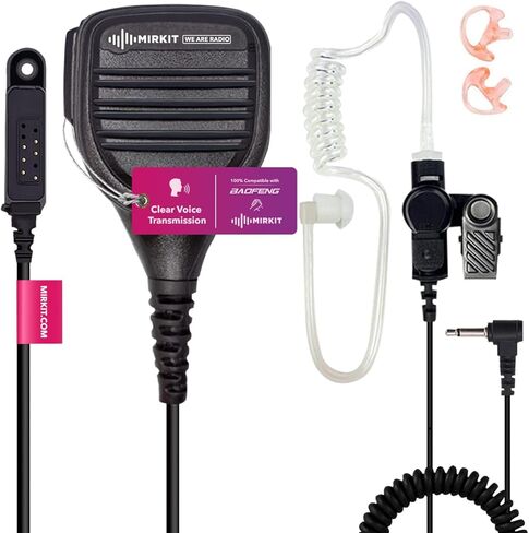 سماعة أذن MIRKIT سماعة رأس أنبوبية صوتية مع ميكروفون لأجهزة الراديو ثنائية الاتجاه مع كابل معزز، متوافقة مع: Baofeng UV-9R Plus، BF-9700، A-58، UV-XR، UV-5S، GT 3 WP in Kuwait
