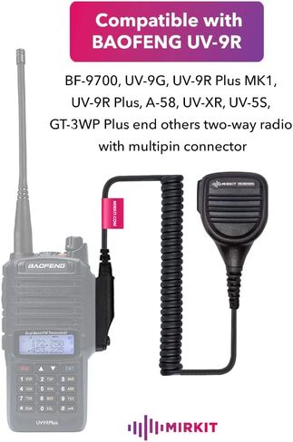 سماعة أذن MIRKIT سماعة رأس أنبوبية صوتية مع ميكروفون لأجهزة الراديو ثنائية الاتجاه مع كابل معزز، متوافقة مع: Baofeng UV-9R Plus، BF-9700، A-58، UV-XR، UV-5S، GT 3 WP in Kuwait