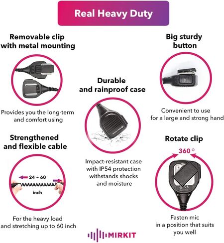 سماعة أذن MIRKIT سماعة رأس أنبوبية صوتية مع ميكروفون لأجهزة الراديو ثنائية الاتجاه مع كابل معزز، متوافقة مع: Baofeng UV-9R Plus، BF-9700، A-58، UV-XR، UV-5S، GT 3 WP in Kuwait
