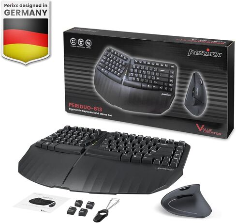Perixx PERIDUO-413B US، لوحة مفاتيح USB سلكية مدمجة مريحة وماوس رأسي - حزمة مع ماوس رأسي مريح بـ 6 أزرار - أسود - الإنجليزية الأمريكية in Saudi Arabia