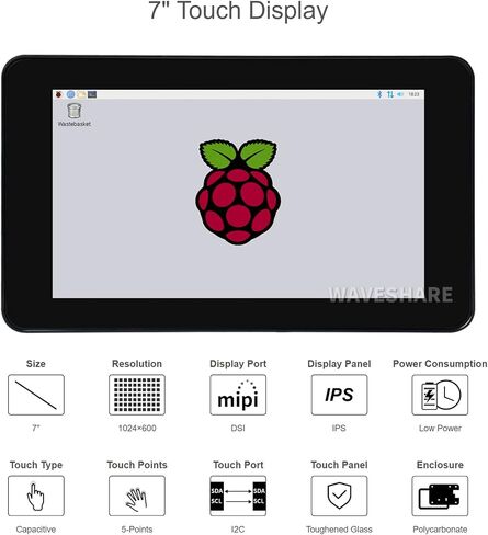 Waveshare 4.3 Inch Touch Screen DSI LCD with Case for Raspberry Pi 4B, 800×480 Resolution Monitor IPS Capacitive Screen Support Raspbian/Ubuntu/Kali/Retropie/WIN10 IoT in Kuwait