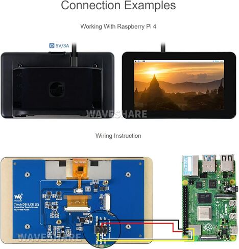 Waveshare 4.3 Inch Touch Screen DSI LCD with Case for Raspberry Pi 4B, 800×480 Resolution Monitor IPS Capacitive Screen Support Raspbian/Ubuntu/Kali/Retropie/WIN10 IoT in Kuwait