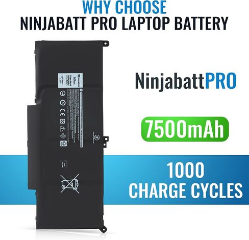 NinjaBatt Battery F3YGT for Dell Latitude 7480 7490 7280 7290 7380 7390 7000 12 13 14 Series DM3WC P29S002 P73G002 DM6WC 2X39G KG7VF 451-BBYE 453-BBCF - High Performance [7.6V/60Wh] in Saudi Arabia