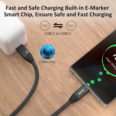 كابل UseBean USB C إلى USB C بقوة 100 وات 15 قدمًا (عبوتين)، كابل USB 3.2 Gen 2X2 بسرعة 20 جيجابت في الثانية لنقل البيانات من النوع C PD شاحن سريع 100 وات، سلك فيديو 4K، لجهاز Thunderbolt 3/4 MacBook Pro وiPad Pro وGalaxy S22/S23 in Kuwait