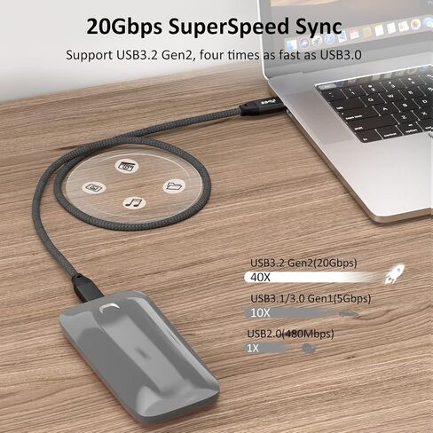 كابل UseBean USB C إلى USB C بقوة 100 وات 15 قدمًا (عبوتين)، كابل USB 3.2 Gen 2X2 بسرعة 20 جيجابت في الثانية لنقل البيانات من النوع C PD شاحن سريع 100 وات، سلك فيديو 4K، لجهاز Thunderbolt 3/4 MacBook Pro وiPad Pro وGalaxy S22/S23 in Kuwait
