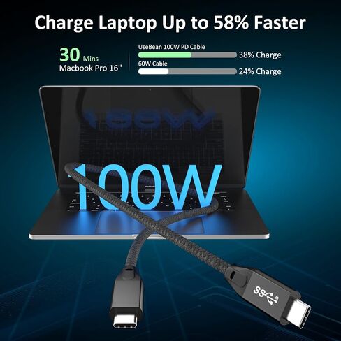 كابل UseBean USB C إلى USB C بقوة 100 وات 15 قدمًا (عبوتين)، كابل USB 3.2 Gen 2X2 بسرعة 20 جيجابت في الثانية لنقل البيانات من النوع C PD شاحن سريع 100 وات، سلك فيديو 4K، لجهاز Thunderbolt 3/4 MacBook Pro وiPad Pro وGalaxy S22/S23 in Kuwait
