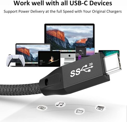 كابل UseBean USB C إلى USB C بقوة 100 وات 15 قدمًا (عبوتين)، كابل USB 3.2 Gen 2X2 بسرعة 20 جيجابت في الثانية لنقل البيانات من النوع C PD شاحن سريع 100 وات، سلك فيديو 4K، لجهاز Thunderbolt 3/4 MacBook Pro وiPad Pro وGalaxy S22/S23 in Kuwait