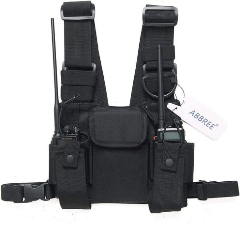 Abbree Front Pack Pouch Holster Vest Rig Radio Chest Harness Chest Bag Carry Case for Baofeng Two Way Radio Walkie Talkie UV-5R BF-F8HP UV-82 TYT Motorola Midland (Black) in Kuwait