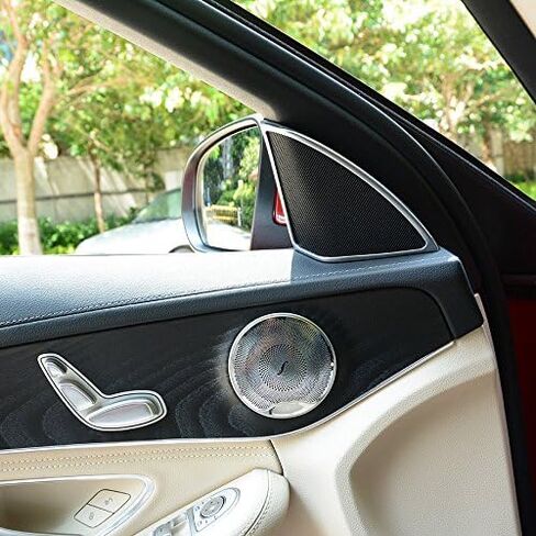 غطاء مشغل صوت مكبر صوت Lanyun متوافق مع 2015-2019 Mercedes W205 C-Class C250 C300 C350 C400 C63، X205 GLC-Class GLC250 GLC300، إلخ (مجموعة واحدة/4 صور) (فضي) in Kuwait