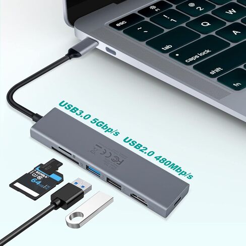 موزع USB C من KONNEK STEIN، منفذ USB C 7 في 1 إلى 4k أو 2K HDMI، فتحة SD Micro SD 2.0، 3 منافذ USB A، منفذ شحن من النوع C لتوصيل الطاقة، محطة إرساء MacBook Pro XPS المزيد من أجهزة النوع C in Kuwait