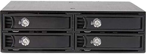 StarTech.com 4-Bay Mobile Rack Backplane لمحركات أقراص SATA/SAS مقاس 2.5 بوصة - محركات أقراص SSD/HDD قابلة للتبديل السريع من 5-15 مم - تدعم SAS II وSATA III (6 جيجابت في الثانية) (SATSASBP425)، أسود in Kuwait