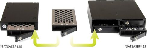 StarTech.com 4-Bay Mobile Rack Backplane لمحركات أقراص SATA/SAS مقاس 2.5 بوصة - محركات أقراص SSD/HDD قابلة للتبديل السريع من 5-15 مم - تدعم SAS II وSATA III (6 جيجابت في الثانية) (SATSASBP425)، أسود in Kuwait
