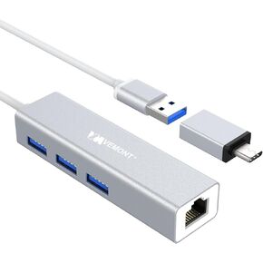 موزع USB 3.0 مع محول جيجابت إيثرنت، منفذ VEMONT ألومنيوم USB 3.0 إلى 1000 متر LAN و3 منافذ USB 3.0، مقسم USB مع محول من النوع C متوافق مع أجهزة Mac وChromebook والسطح وأجهزة الكمبيوتر/الكمبيوتر المحمول الأخرى in Kuwait