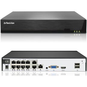 Evtevision 4K 10 Channel Network Video Recorder for POE Security Camera System,10CH NVR with AI Motion Detection,Easy Remote Access,Works with 10 x 8MP IP Cameras,Supports up to 8TB HDD (Not Included)