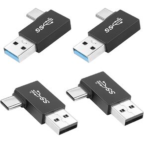 QIANRENON زاوية 90 درجة USB3.1 ذكر إلى USB C ذكر محول شحن 10 جيجابت في الثانية USB3.1 توصيل إلى USB C قابس L زاوية بيانات موصل QC60W/PD15W (فقط من A إلى C)، لشاحن الحائط والكمبيوتر المحمول، 4 قطع (2 يسار + 2 يمين) ) in Kuwait