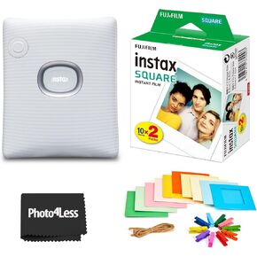طابعة Fujifilm Instax Square Link للهواتف الذكية - بيضاء - فيلم Fuji Instax Square الفوري (20 ورقة) - حزمة طابعة Instax Link (أبيض) in Saudi Arabia