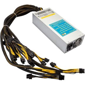 VTRETU 2000W Mining Power Supply 2U Miner PSU 110-264V لجهاز التعدين ETH، يدعم 8 أجهزة تعدين GPU، مع مروحة قوية 12000 دورة في الدقيقة (10 كابلات توصيل وسلك طاقة واحد متضمن)