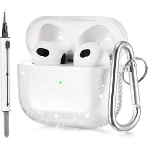 KOREDA Compatible with AirPods 3 2021 3rd Generation Case Cover with Cleaner Kit, Soft Clear TPU Transparent Protective Case Designed with Keychain for AirPod 3 Charging Case (Clear)
