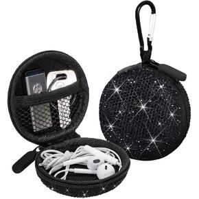 SAVORI Earphone Case Earbuds Small Carrying Cases Bling Rhinestone Crystal Portable Headphone Organizer Storage Pouch Bag with Carabiner 1 Pack (Pink) in Saudi Arabia