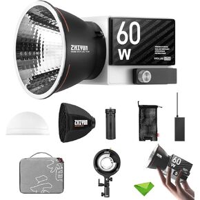 Zhiyun Molus G60 Combo 60W LED Video Light CCT 2700K~6500K, CRI≥96 TLCI≥97 ZY Mount Manual and App Control Continuous Lighting w/Bowens Mount Adapter for Studio Video, YouTube, Vlog, Live Stream, etc in Kuwait