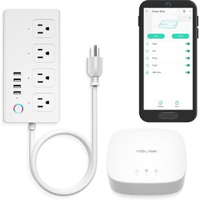 Smart Power Strip, YoLink 1/4 Mile World's Longest Range Power Strip Compatible with Alexa Google IFTTT, Surge Protector Plugs 4 USB Charging Ports + 4 AC Plugs for Multi Outlets - YoLink Hub Included