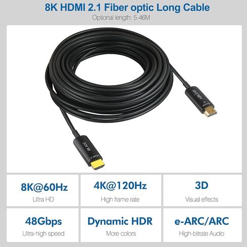 كابلات HDMI 8K بطول 15 قدمًا، كابل HDMI 2.1 فائق السرعة 48 جيجابت في الثانية 4K120 هرتز 8K60 144 هرتز eARC HDR10، HDCP 2.2 و2.3 ثلاثي الأبعاد، متوافق مع Apple TV 4K Roku HDTV Blu-ray PS5/4 Xbox X RTX3090 in Kuwait
