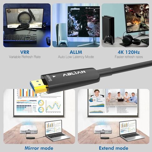 كابلات HDMI 8K بطول 15 قدمًا، كابل HDMI 2.1 فائق السرعة 48 جيجابت في الثانية 4K120 هرتز 8K60 144 هرتز eARC HDR10، HDCP 2.2 و2.3 ثلاثي الأبعاد، متوافق مع Apple TV 4K Roku HDTV Blu-ray PS5/4 Xbox X RTX3090 in Kuwait
