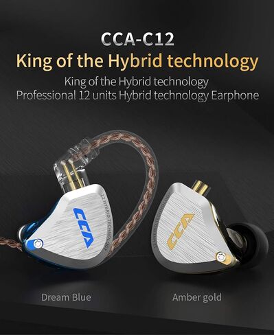 CCA C12 5BA+1DD Hybrid in-Ear Earphones, Amber Gold in Kuwait