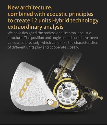 CCA C12 5BA+1DD Hybrid in-Ear Earphones, Amber Gold in Kuwait