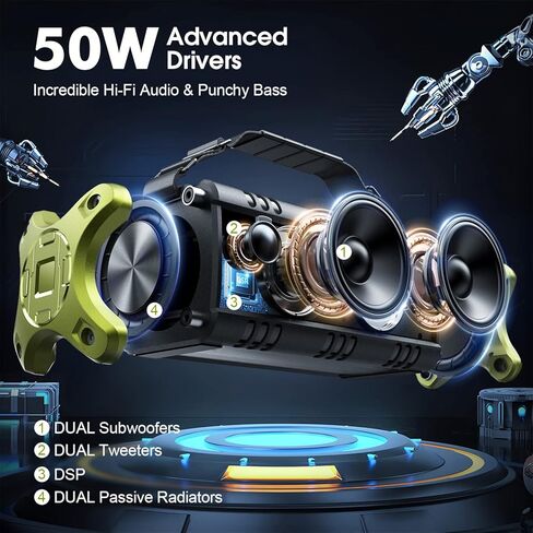W-KING Bluetooth Speakers Wireless, 50W Portable Loud Bluetooth Speaker,IPX6 Waterproof Outdoor Speaker Deep Bass/Stereo Pair/EQ/40H/Power Bank/TF/AUX in Kuwait