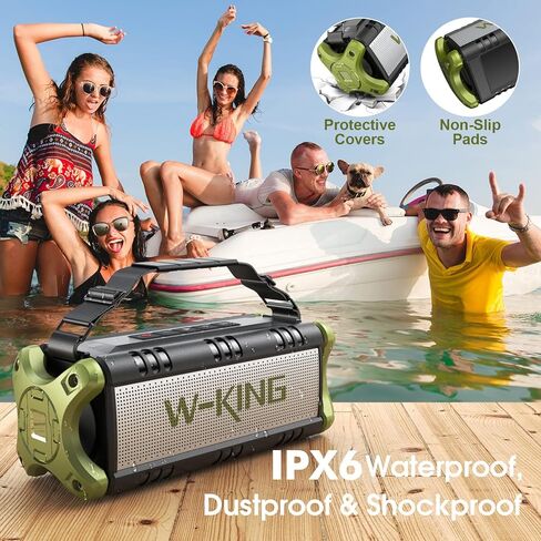 W-KING Bluetooth Speakers Wireless, 50W Portable Loud Bluetooth Speaker,IPX6 Waterproof Outdoor Speaker Deep Bass/Stereo Pair/EQ/40H/Power Bank/TF/AUX in Kuwait