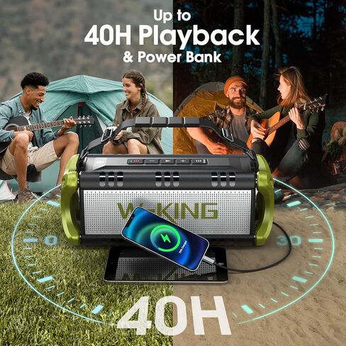 W-KING Bluetooth Speakers Wireless, 50W Portable Loud Bluetooth Speaker,IPX6 Waterproof Outdoor Speaker Deep Bass/Stereo Pair/EQ/40H/Power Bank/TF/AUX in Kuwait