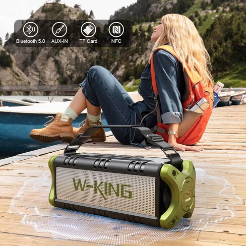 W-KING Bluetooth Speakers Wireless, 50W Portable Loud Bluetooth Speaker,IPX6 Waterproof Outdoor Speaker Deep Bass/Stereo Pair/EQ/40H/Power Bank/TF/AUX in Kuwait