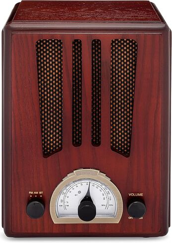 راديو ClearClick Classic Vintage Retro Style AM/FM مع بلوتوث - جزء خارجي خشبي مصنوع يدويًا in Kuwait
