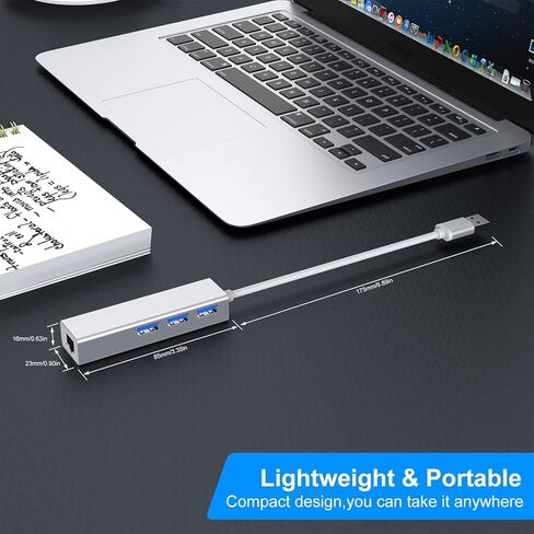 موزع USB 3.0 مع محول جيجابت إيثرنت، منفذ VEMONT ألومنيوم USB 3.0 إلى 1000 متر LAN و3 منافذ USB 3.0، مقسم USB مع محول من النوع C متوافق مع أجهزة Mac وChromebook والسطح وأجهزة الكمبيوتر/الكمبيوتر المحمول الأخرى in Kuwait