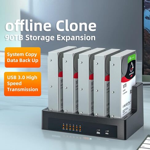 SATA to USB 5-Bay HDD Copy Docking Station, with Offline Clone Duplicator Function, Supports 2.5"/3.5" HDD & SSD, 5x18TB - K30945 in Kuwait