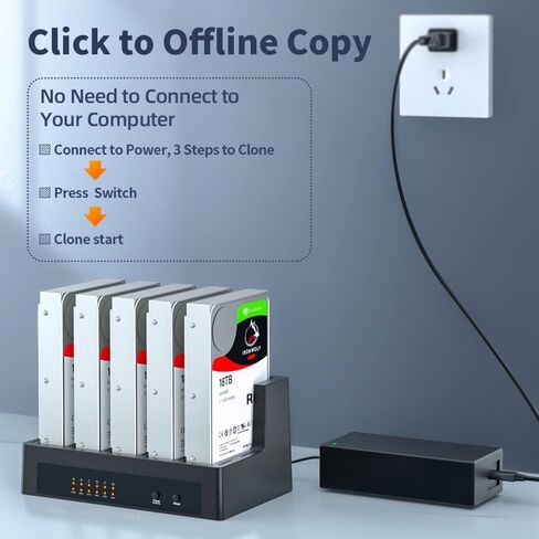 SATA to USB 5-Bay HDD Copy Docking Station, with Offline Clone Duplicator Function, Supports 2.5"/3.5" HDD & SSD, 5x18TB - K30945 in Kuwait
