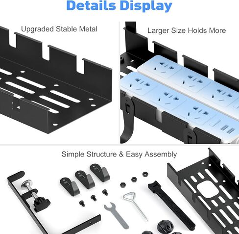 POKIPO Under Desk Cable Management Tray, Cable Management Under Desk, Retractable Under Desk Cord Organizer Wire Management No Drill Cable Tray with Clamp, Black Metal Rack Basket for Standing Desk in Kuwait