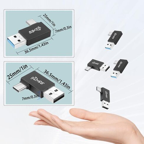 QIANRENON 90° Angle USB3.1 Male to USB C Male Charging Adapter 10Gbps USB3.1 Plug to USB C Plug L Angle Data Connector QC60W/PD15W (only A to C), for Wall Charger PC Laptop,4Pcs (2 Left+2 Right) in Saudi Arabia