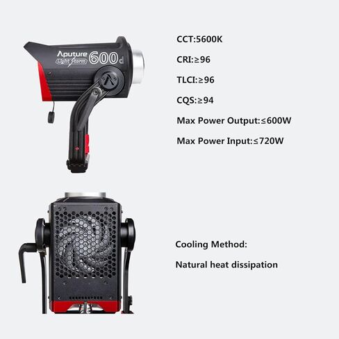 ابوتشر مصباح فيديو ال اس 600d احترافي 600 واط ضوء نهاري 5600 كلفن LED (حامل على شكل حرف V)، CRI 96+ TLCI 96+، 8 اضاءة اف اكس مدمجة مع حامل بوينز in Saudi Arabia