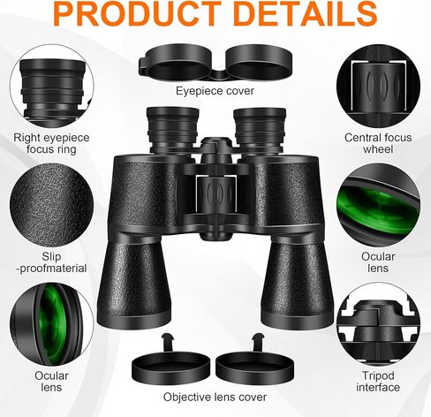 مناظير عالية الدقة 10 × 50 للبالغين، مناظير كبيرة ذات رؤية عالية مع رؤية ليلية منخفضة الإضاءة، مناظير ضباب ومقاومة للماء لمشاهدة الطيور والصيد والنجوم والرياضات الخارجية والسفر in Kuwait