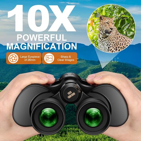 مناظير عالية الدقة 10 × 50 للبالغين، مناظير كبيرة ذات رؤية عالية مع رؤية ليلية منخفضة الإضاءة، مناظير ضباب ومقاومة للماء لمشاهدة الطيور والصيد والنجوم والرياضات الخارجية والسفر in Kuwait
